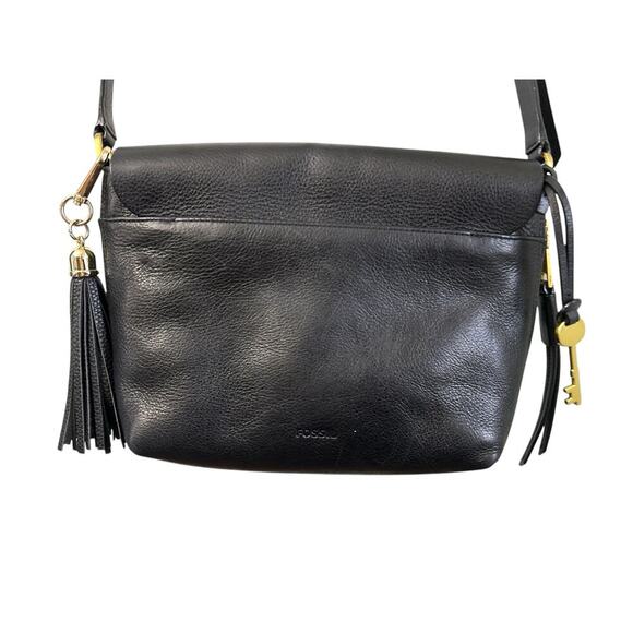 Fossil Maya Black Pebble Leather Small Flap Crossbody Bag Adjustable Strap Purse - Picture 6 of 16